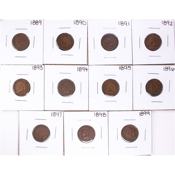 Set of 1889-1899 Indian Head Cent Coins