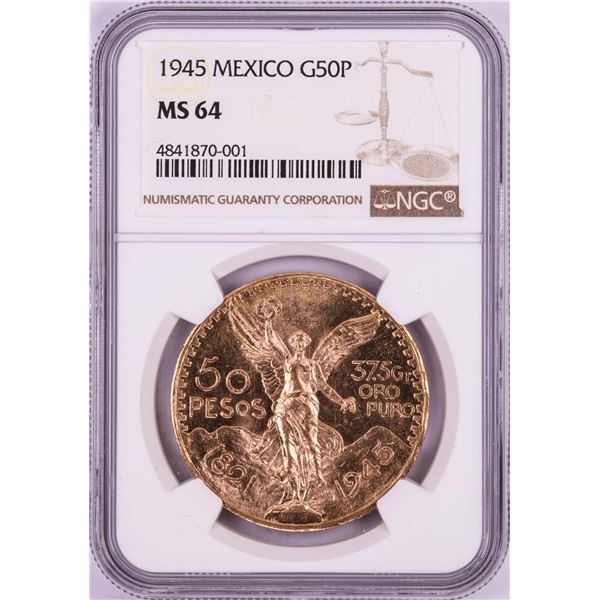 1945 Mexico 50 Pesos Gold Coin NGC MS64