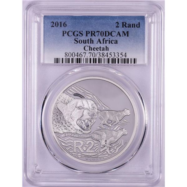 2016 Proof South Africa 2 Rand Cheetah Silver Coin PCGS PR70DCAM