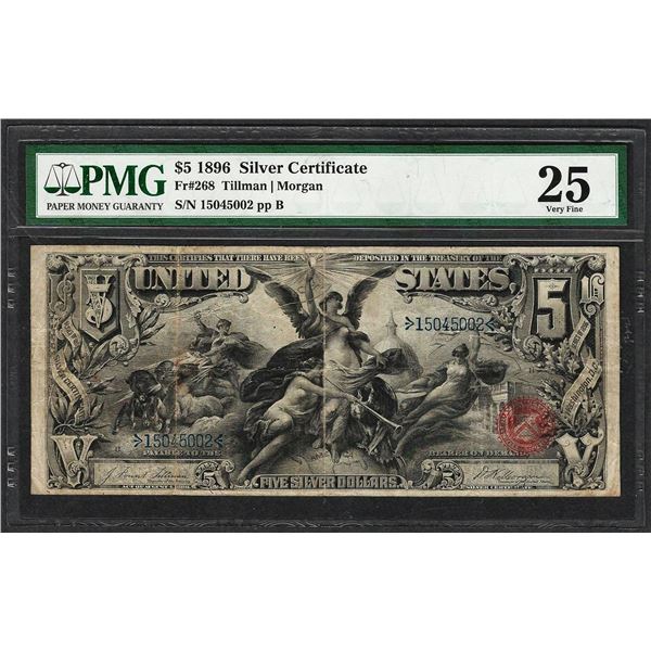 1896 $5 Educational Silver Certificate Note Fr.268 PMG Very Fine 25