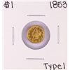 Image 1 : 1853 Type 1 $1 Liberty Head Gold Dollar Coin - Soldered