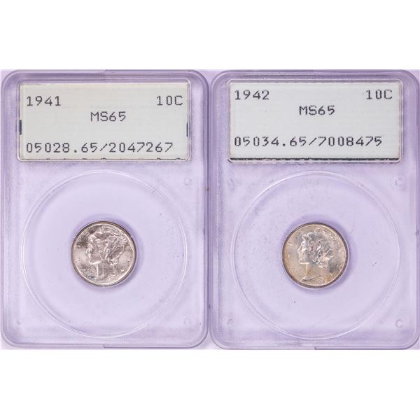 Lot of 1942-1943 Mercury Dime Coins PCGS MS65 Green Rattler Holder