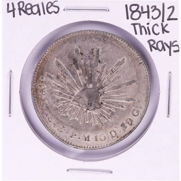 1843/2 Thick Rays Mexico 4 Reales Silver Coin
