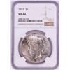 Image 1 : 1922 $1 Peace Silver Dollar Coin NGC MS64