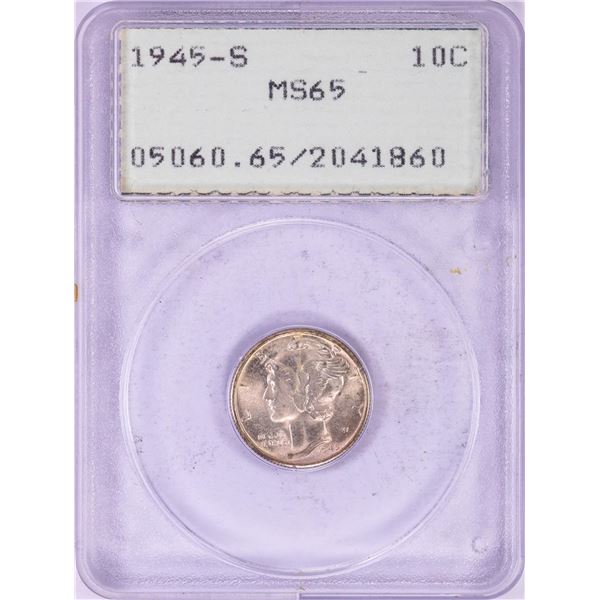 1945-S Mercury Dime Coin PCGS MS65 Green Rattler Holder