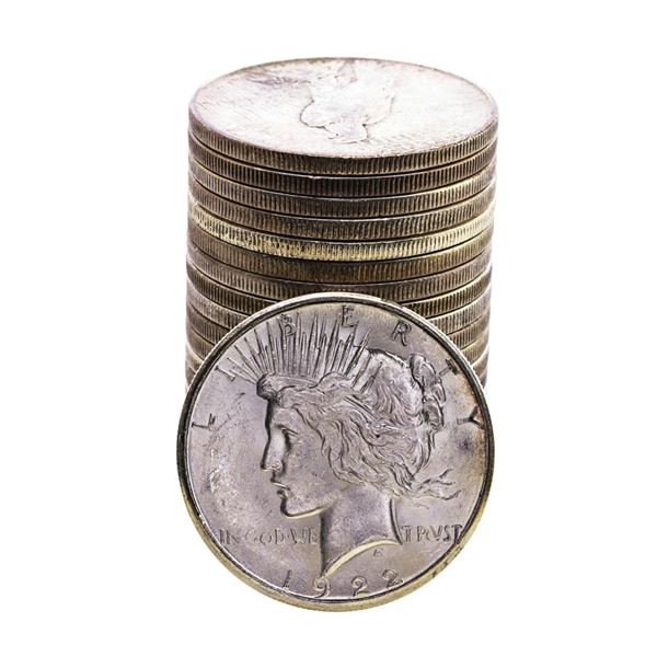 Roll of (20) Brilliant Uncirculated 1922 $1 Peace Silver Dollar Coins