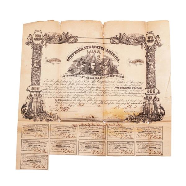 1862 $500 Confederate Bond Obsolete Sheet B-58