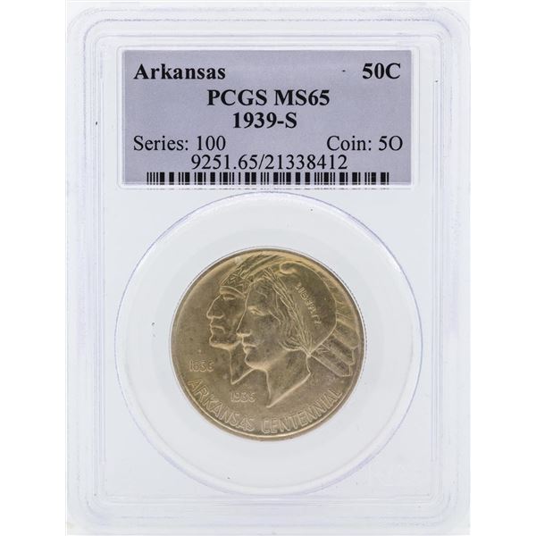 1939-S Arkansas Centennial Commemorative Half Dollar Coin PCGS MS65