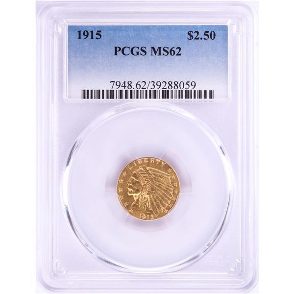 1915 $2 1/2 Indian Head Quarter Eagle Gold Coin PCGS MS62