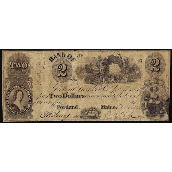 1845 $2 Georgia Lumber Company Portland, ME Obsolete Banknote