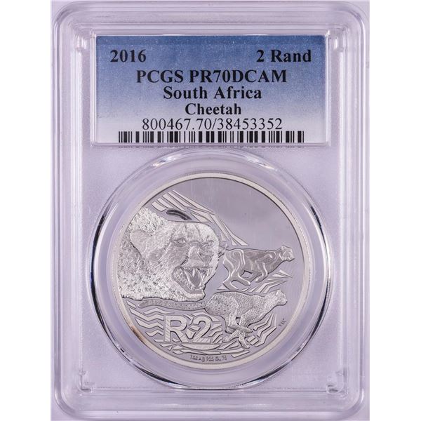 2016 Proof South Africa 2 Rand Cheetah Silver Coin PCGS PR70DCAM