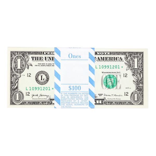 Pack of (100) Consecutive 2017 $1 Federal Reserve STAR Notes San Francisco
