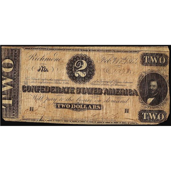 1864 $2 Confederate States of America Note