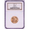 Image 1 : 1882 $5 Liberty Head Half Eagle Gold Coin NGC MS63