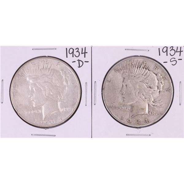 Lot of 1934-D & 1934-S $1 Peace Silver Dollar Coins