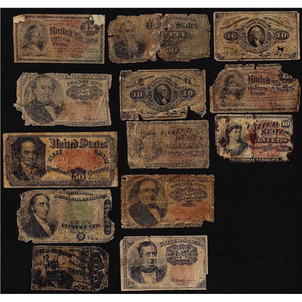 Lot of (13) Miscellaneous Fractional Currency Notes