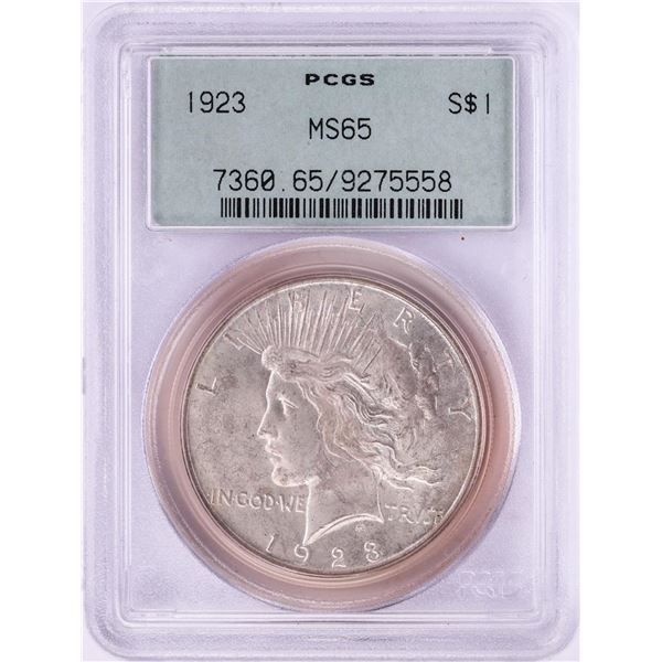 1923 $1 Peace Silver Dollar Coin PCGS MS65 Old Green Holder