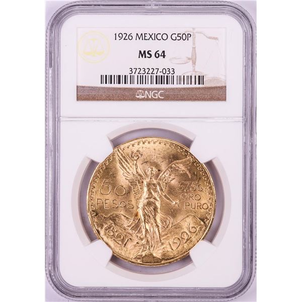1926 Mexico 50 Pesos Gold Coin NGC MS64