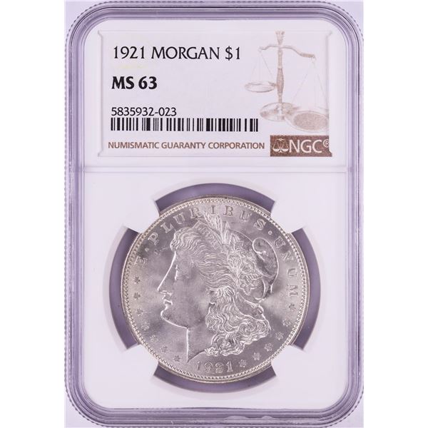 1921 $1 Morgan Silver Dollar Coin NGC MS63
