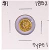 Image 1 : 1852 Type 1 $1 Liberty Head Gold Dollar Coin - Soldered