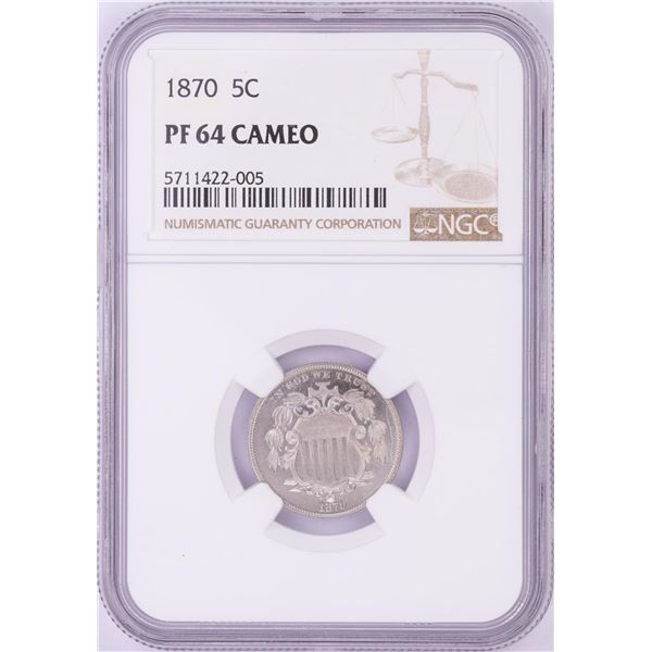 1870 Proof Shield Nickel Coin NGC PF64 Cameo