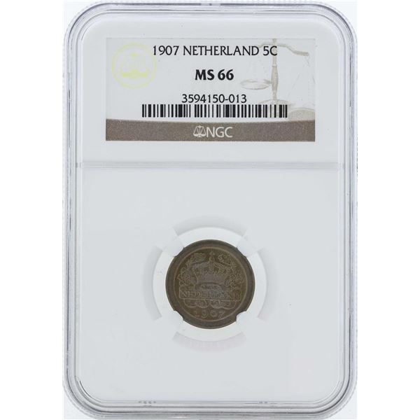 1907 Netherland 5 Cents Coin NGC MS66