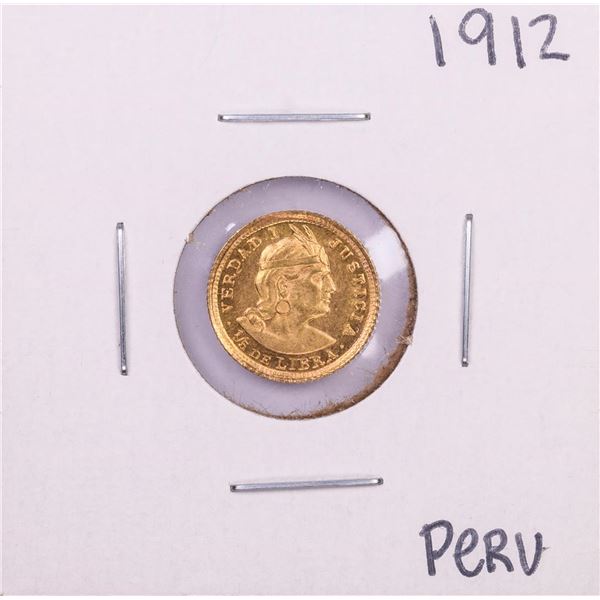 1912 Republic of Peru 1/5 Libra Gold Coin