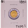 Image 1 : 1851 Type 1 $1 Liberty Head Gold Dollar Coin - Soldered