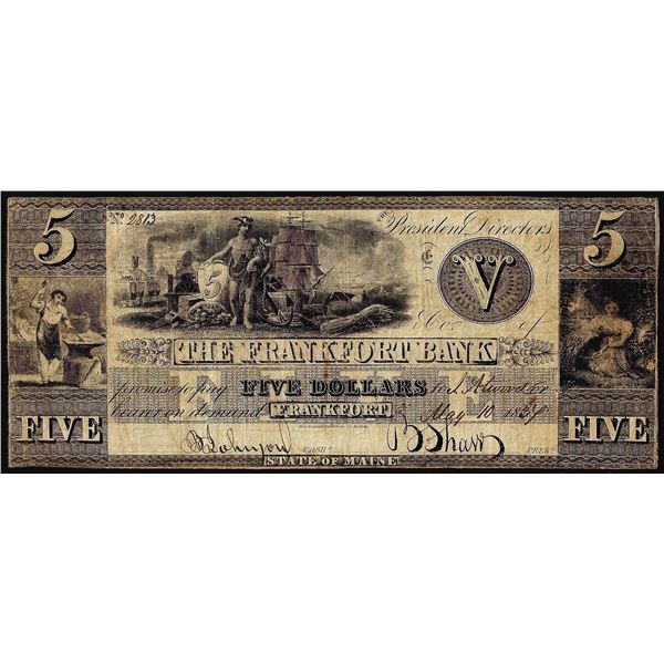 1834 $5 The Frankfort Bank Frankfort, KY Obsolete Banknote