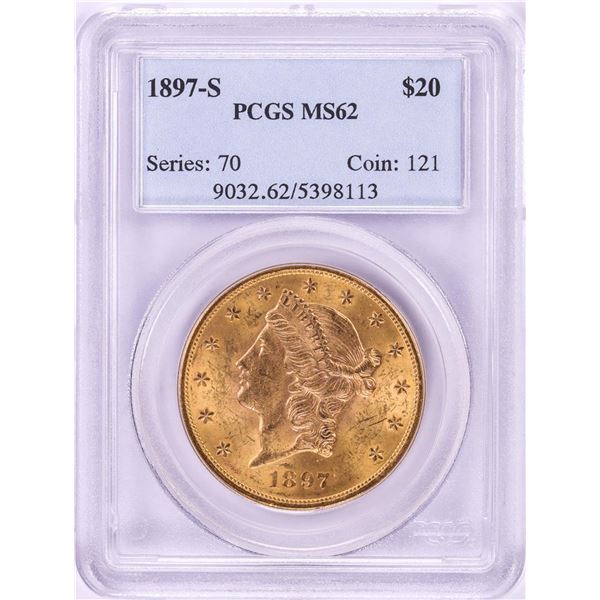 1897-S $20 Liberty Head Double Eagle Gold Coin PCGS MS62