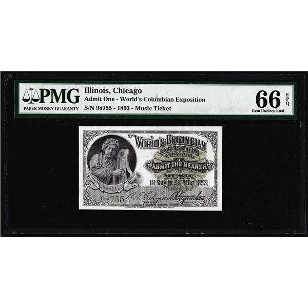 1893 World's Columbian Exposition Ticket Handel PMG Gem Uncirculated 66EPQ