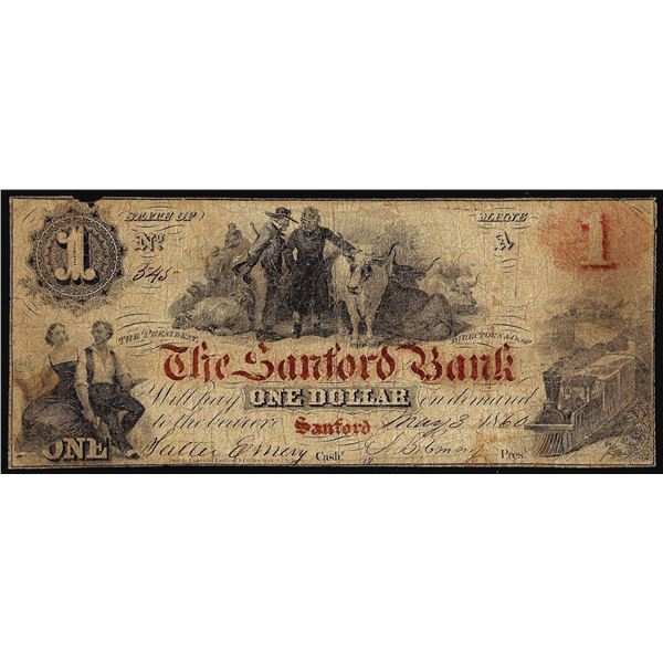 1860 $1 The Sanford Bank Sanford, ME Obsolete Banknote