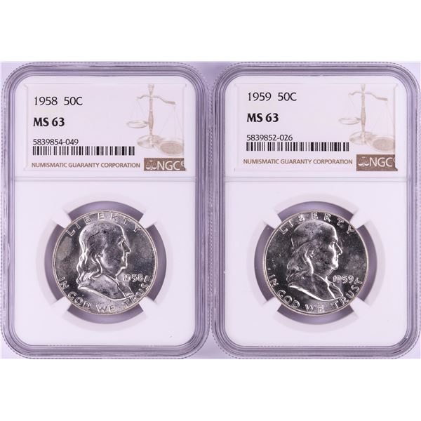 Lot of 1958-1959 Half Dollar Coins NGC MS63