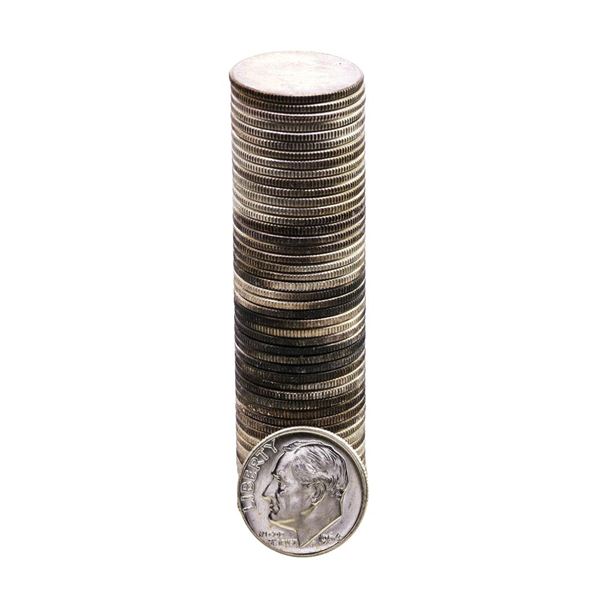 Roll of (50) Brilliant Uncirculated 1964-D Roosevelt Dime Coins