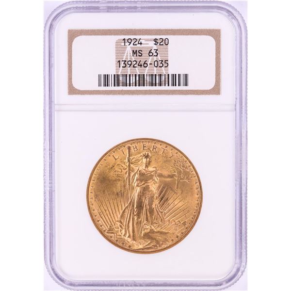 1924 $20 St. Gaudens Double Eagle Gold Coin NGC MS63