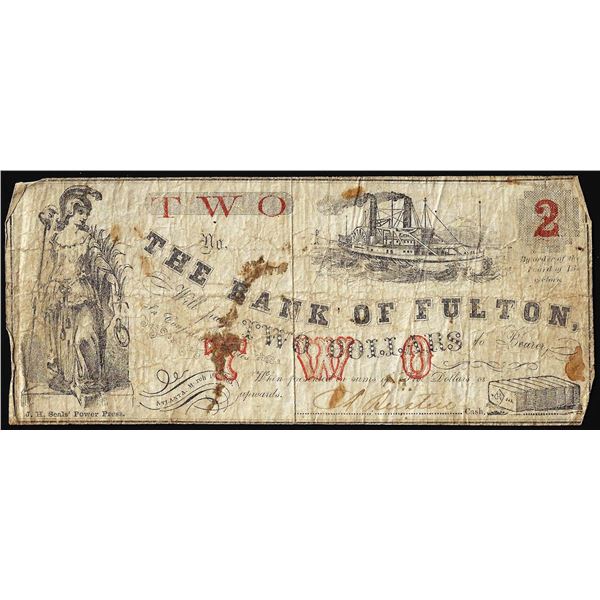 1863 $2 The Bank of Fulton Atlanta, GA Obsolete Banknote