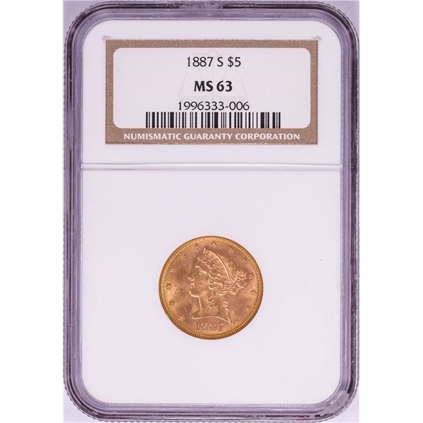 1887-S $5 Liberty Head Half Eagle Gold Coin NGC MS63