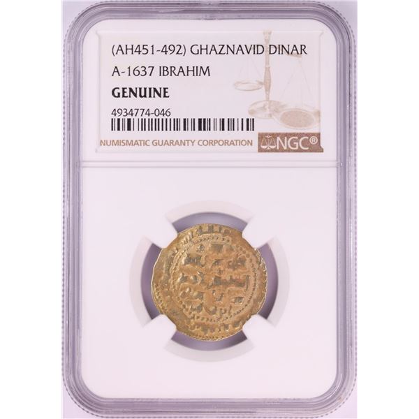 AH451-492 Ghaznavid Dinar A-1637 Ibrahim Gold Coin NGC Genuine
