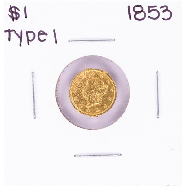 1853 $1 Type 1 Liberty Head Gold Dollar Coin with Solder