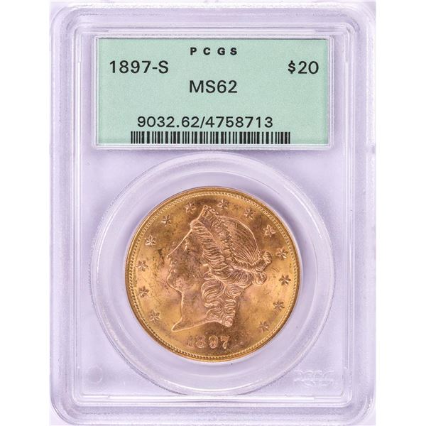 1897-S $20 Liberty Head Double Eagle Gold Coin PCGS MS62 Old Green Holder