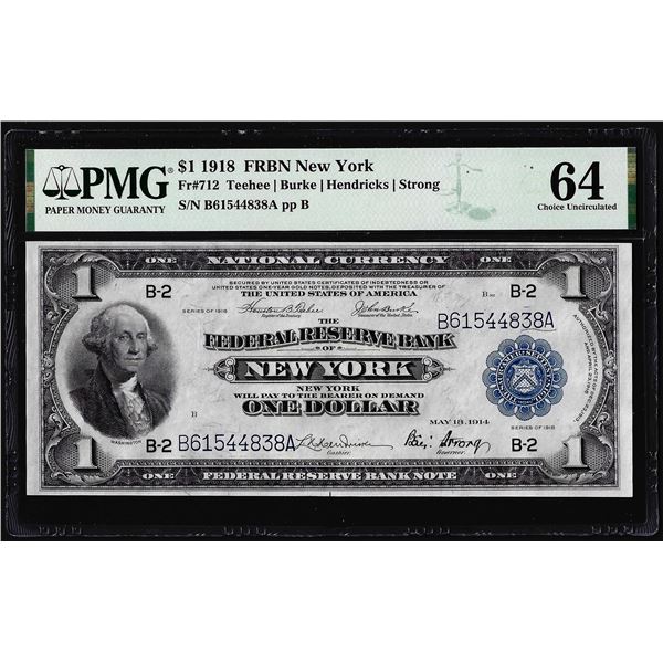 1918 $1 Federal Reserve Bank Note New York Fr.712 PMG Choice Uncirculated 64