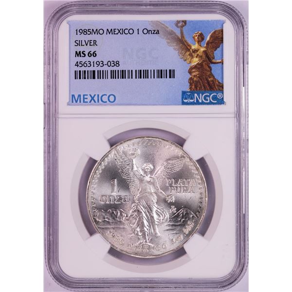 1985Mo Mexico 1 Onza Libertad Silver Coin NGC MS66