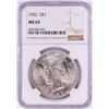 Image 1 : 1922 $1 Peace Silver Dollar Coin NGC MS65