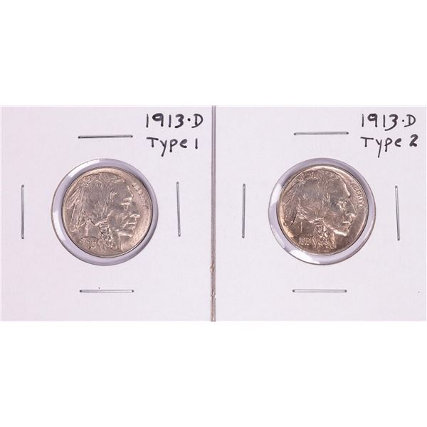 Lot of 1913-D Type 1 & Type 2 Buffalo Nickel Coins