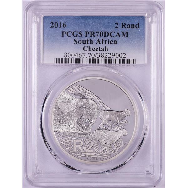 2016 Proof South Africa 2 Rand Cheetah Silver Coin PCGS PR70DCAM