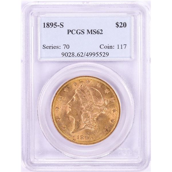 1895-S $20 Liberty Head Double Eagle Gold Coin PCGS MS62