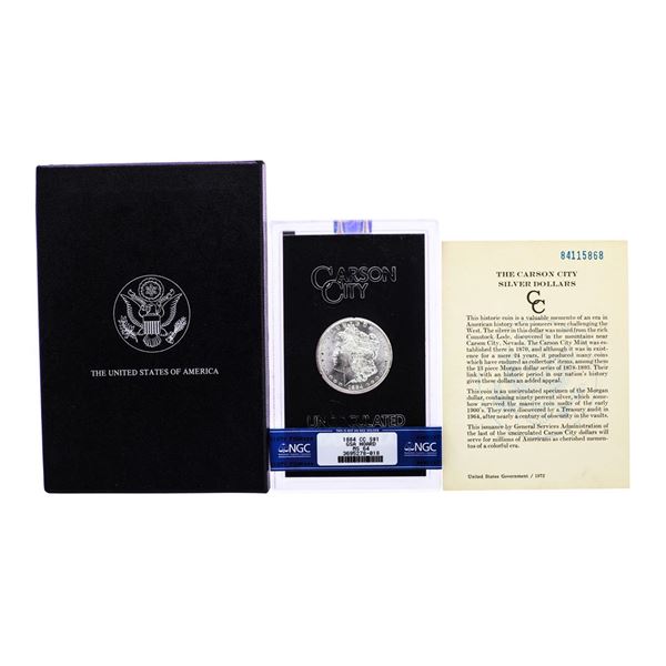 1884-CC $1 Morgan Silver Dollar Coin GSA Hoard Uncirculated NGC MS64 w/Box & COA