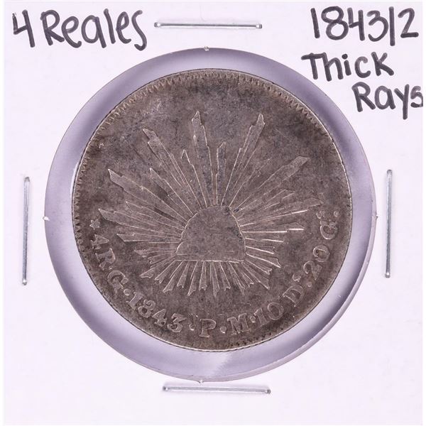 1843/2 Thick Rays Mexico 4 Reales Silver Coin