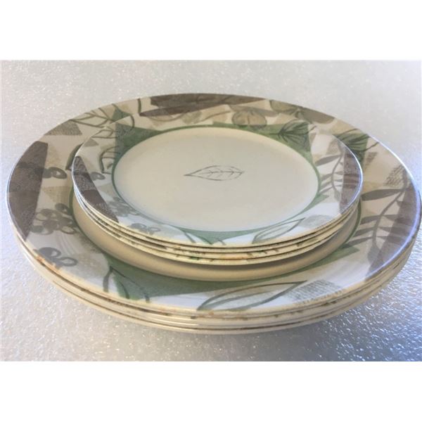 Five Corelle Dinner Plates and THREE Side Plates Textured Leaf Pattern