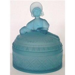 Blue VICTORIAN LADY Satin Glass Dresser Jar #1849756